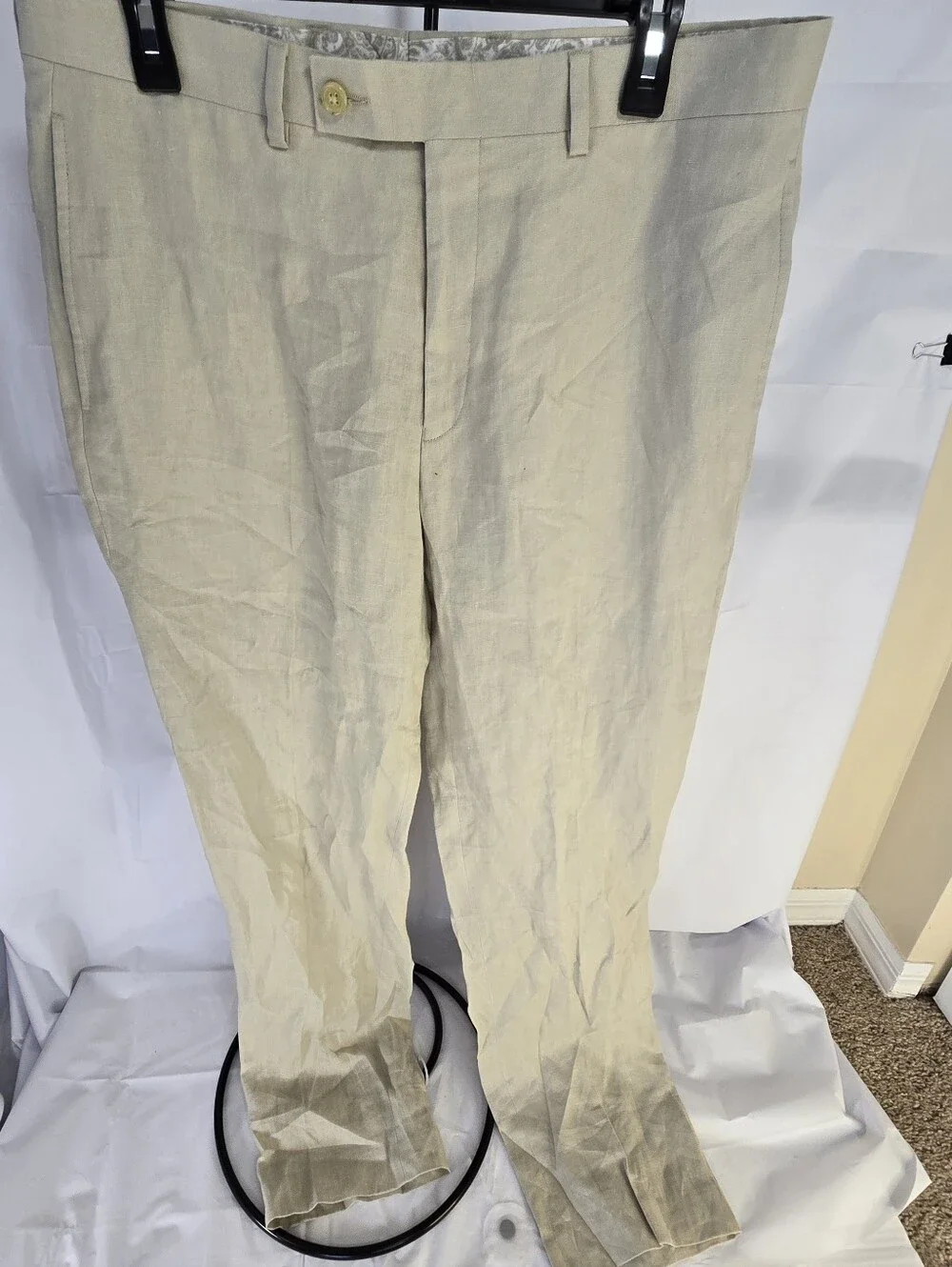 Lauren Ralph Lauren Men's Tan 100% Linen Flat Front Dress Pants Trousers 34x34